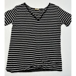 Piko 1988 Black White Striped V Neck Loose Fitting Shirt Size Small